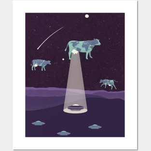 ufo cow Posters and Art